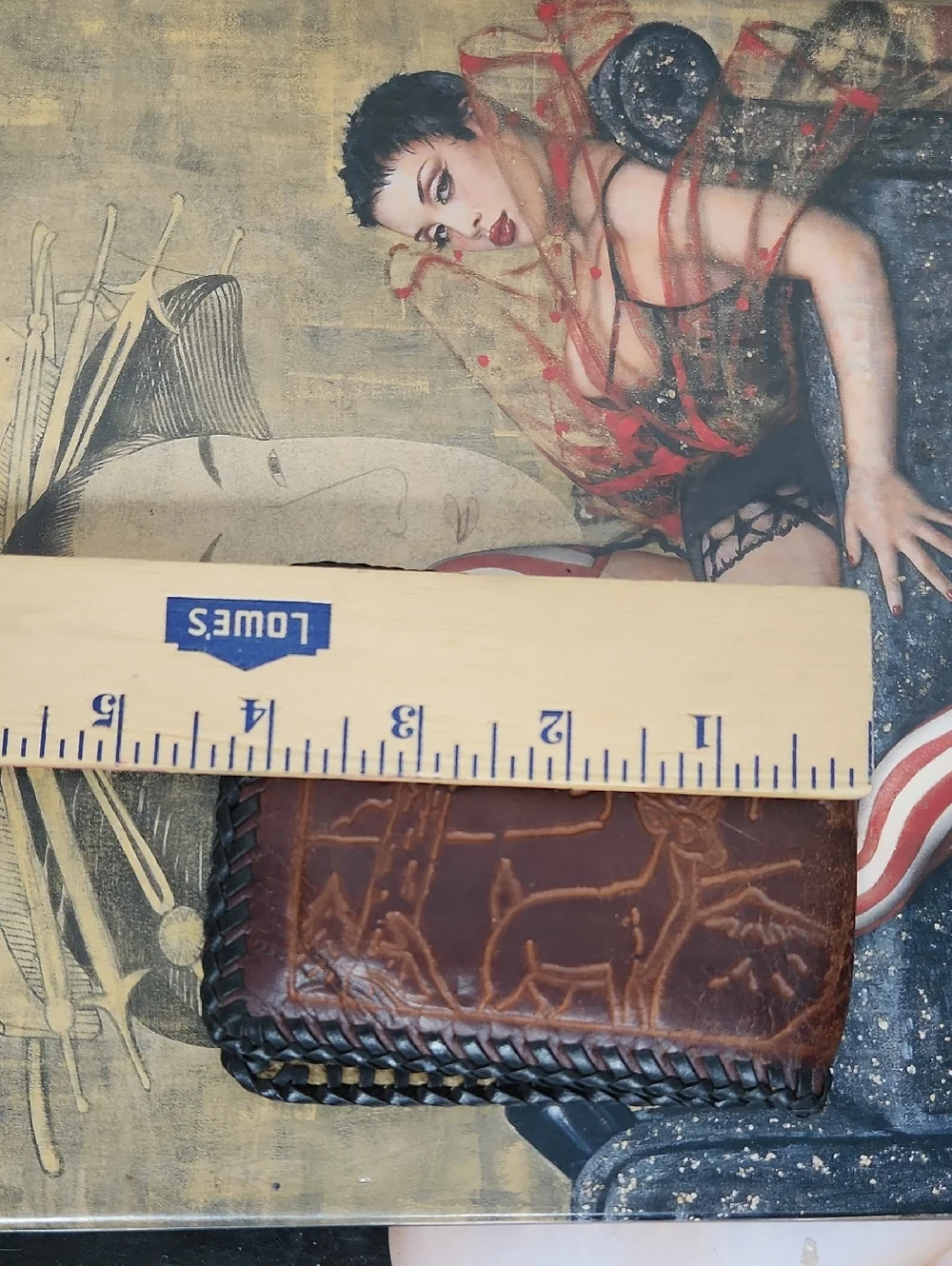 Handcrafted Brown hand-tooled Leather Bifold Wallet with Western cowboy-themed